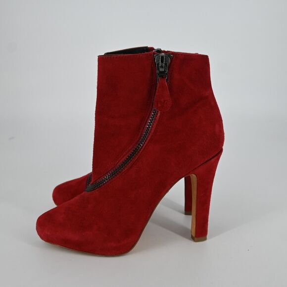 DVF | Red Suede Zipper Booties Size: 7.5 M - Picture 4 of 10